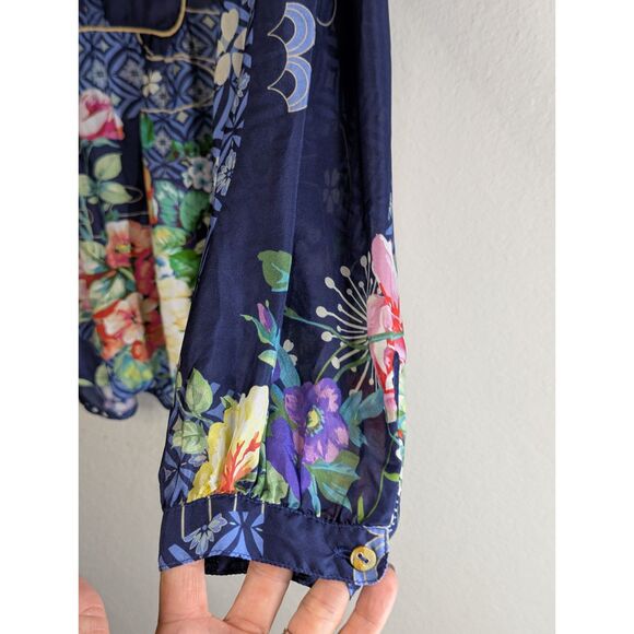 Johnny Was Fanny Ailana 100% Silk Floral Blouse Sz S Boho Chic Flowy C11624B2 - Picture 5 of 9
